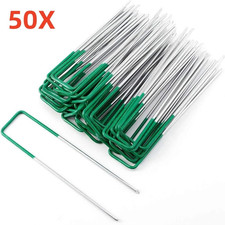 50Pcs GREEN GALVANISED U SHAPE PINS FOR ARTIFICIAL TURF GRASS TENT GROUND PEGS