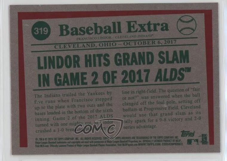 2019 Topps Archives High Number 1975 Highlights Design Francisco Lindor #319 - Image 2 of 2