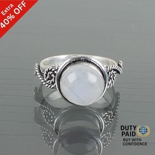 Crown Chakra Natural Rainbow Moonstone 925 Sterling Silver Band Anniversary Ring