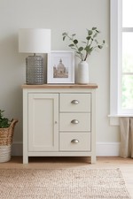 Narrow Hallway Sideboard Cabinet  Cream Storage Unit Oak Top and Drawers