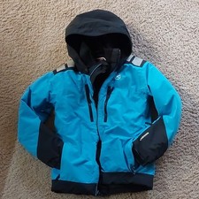 Rossignol Kids Ski Jacket Blue Black Hooded Zip Size 12 Polyester Long Sleeve
