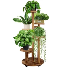 GEEBOBO 5 Tiered Tall Plant Stand for Indoor, Wood Plant Shelf Corner Display...