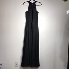 CAMILLE LA VIE Black Halter Collar Floor Length Evening Gown