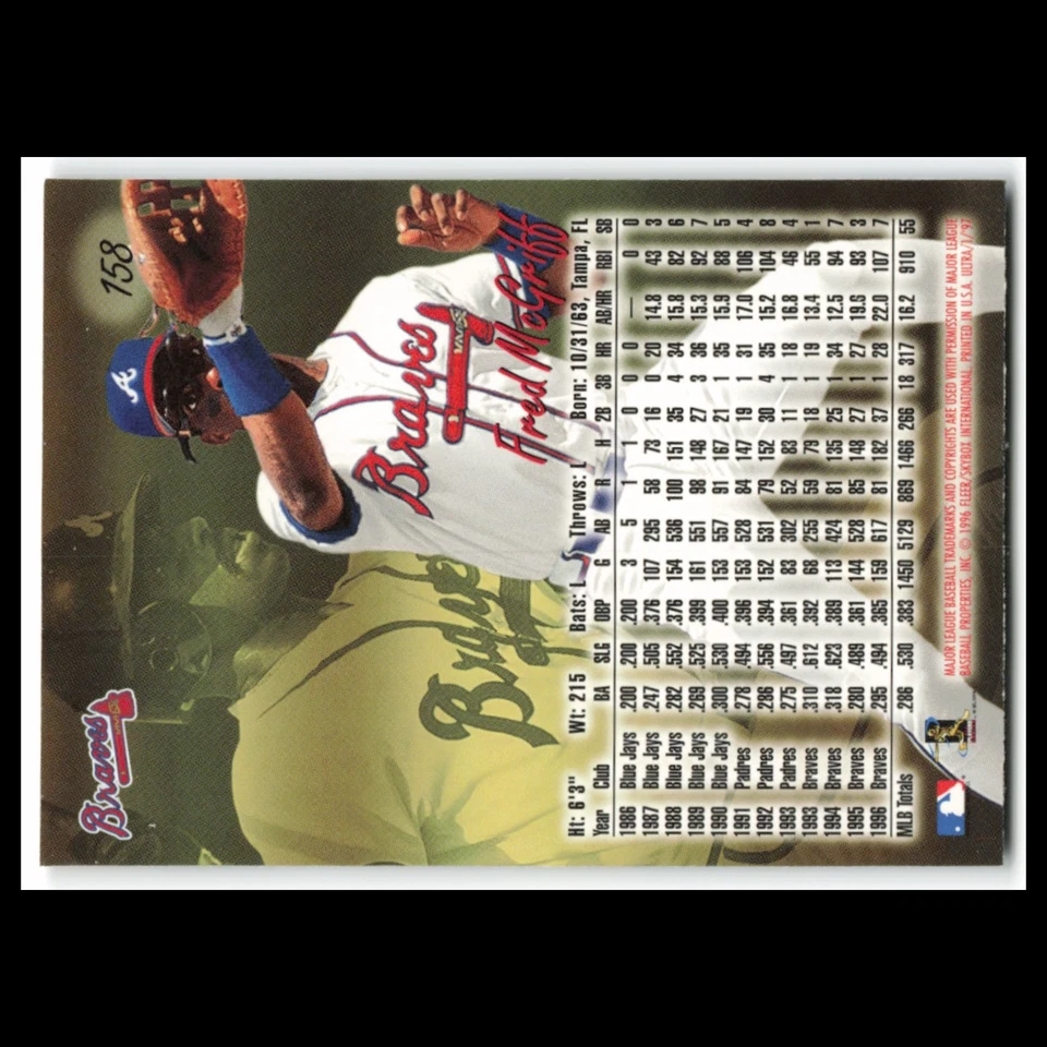 Fred McGriff #158 1997 Fleer Ultra Atlanta Braves Baseball Card MLB NM - Image 2 of 3