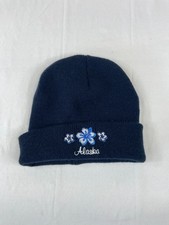 Alaska Flower Beanie Cap Knit Hat Uncuffed Warm Outdoor Cold Gear Navy Casual OS