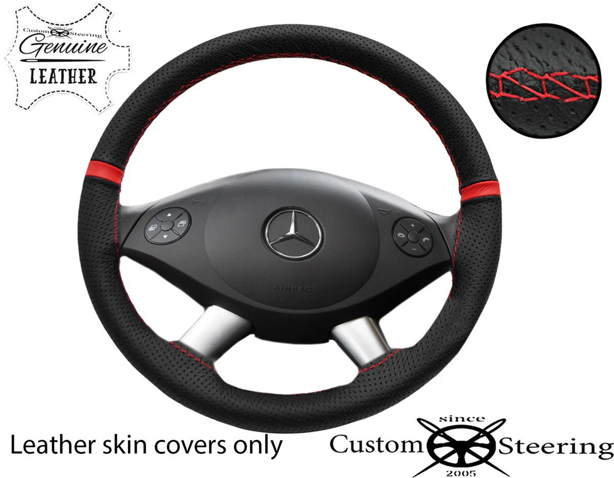 RED STRIPES PERFORATED LTHR STEERING WHEEL COVER FOR MERCEDES VITO
