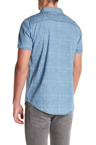 NEW MENS SOVEREIGN CODE LA ABSTRACT PRINT INDIGO BLUE BUTTON FRONT SHIRT XL - Picture 3 of 3