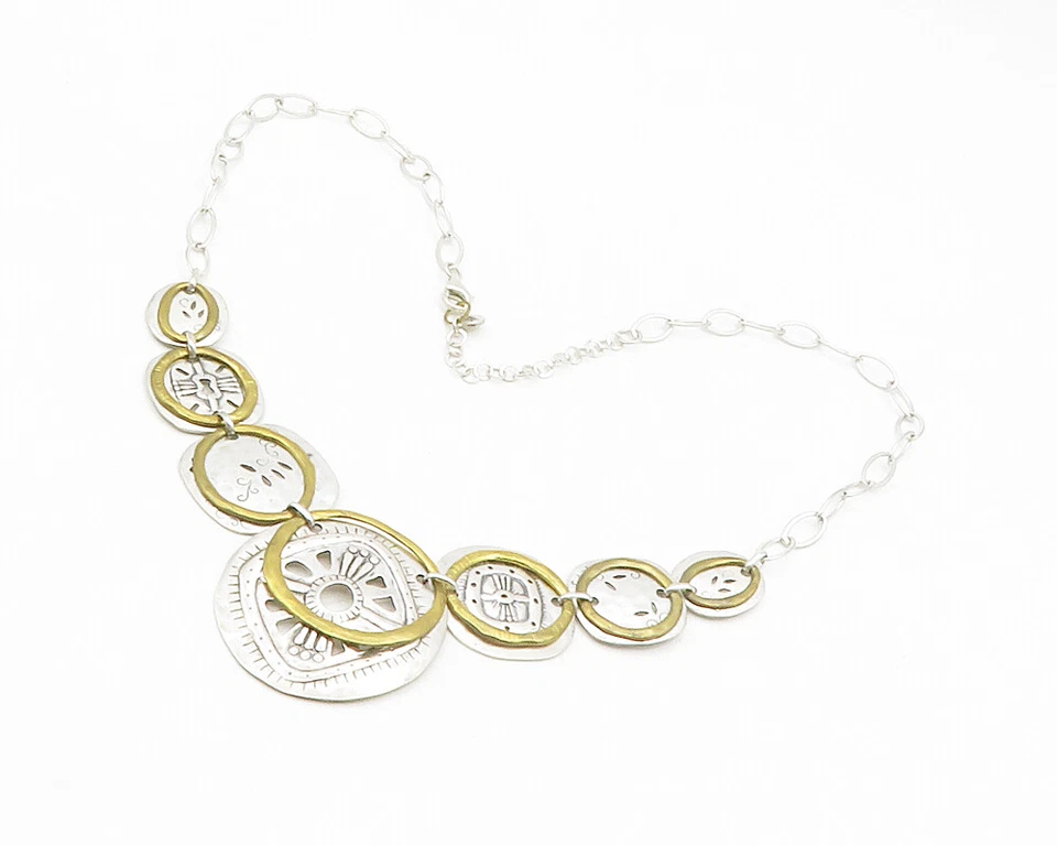 Collar de cadena floral de dos tonos vintage de plata de ley 925 Silpada NE2283 Foto 3 de 4