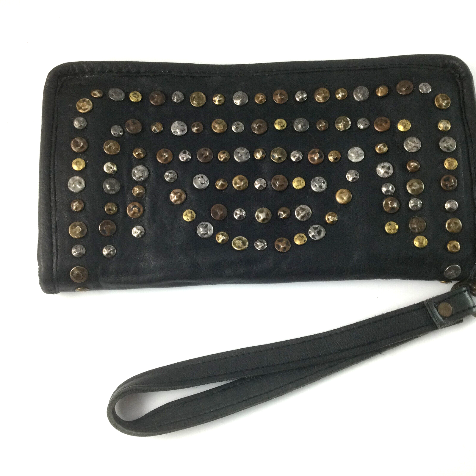 VIOLA CASTELLANI Italy Genuine Leather Studded Wristlet Clutch Wallet