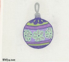 BH Designs Needlepoint Purple Green Silver Round Ornament HP 24ct Canvas