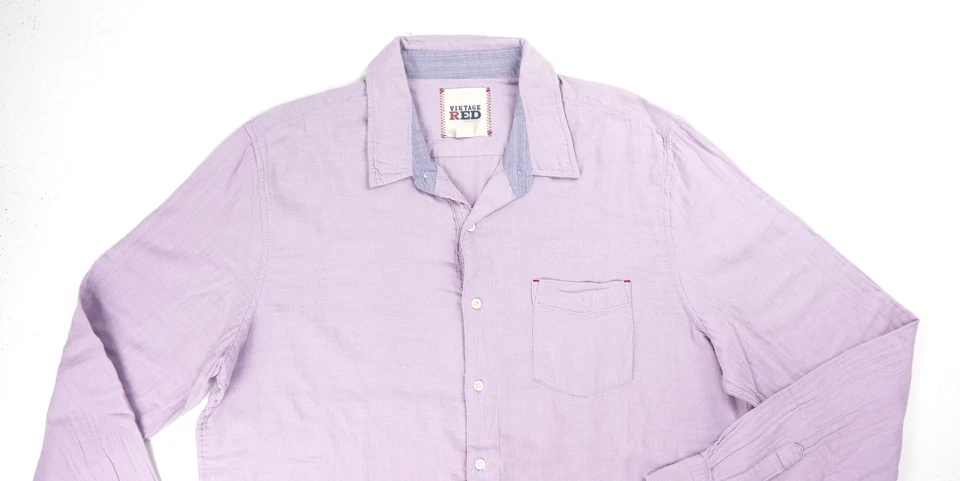 NUEVA CAMISA INFORMAL VINTAGE ROJA ATARDECER PÚRPURA SUAVE DOBLE CAPA ALGODÓN TALLA 2XL Foto 2 de 3