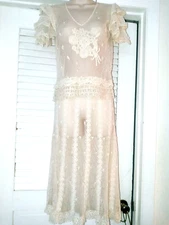 NWT glorious handmade two pieces beige Crochet below knee Dress Sz M dress