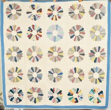 BEAUTIFUL Vintage 40's Dresden Plate Antique Quilt Nice Blue Border 