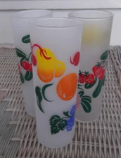 Three MCM Federal Frosted 6-7/8" Tom Collins Glasses - 2 Different Fruit Designs