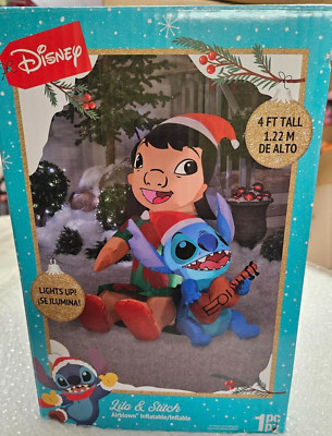 Gemmy 4ft Tall Lilo & Stitch in Santa Hats Christmas Inflatable