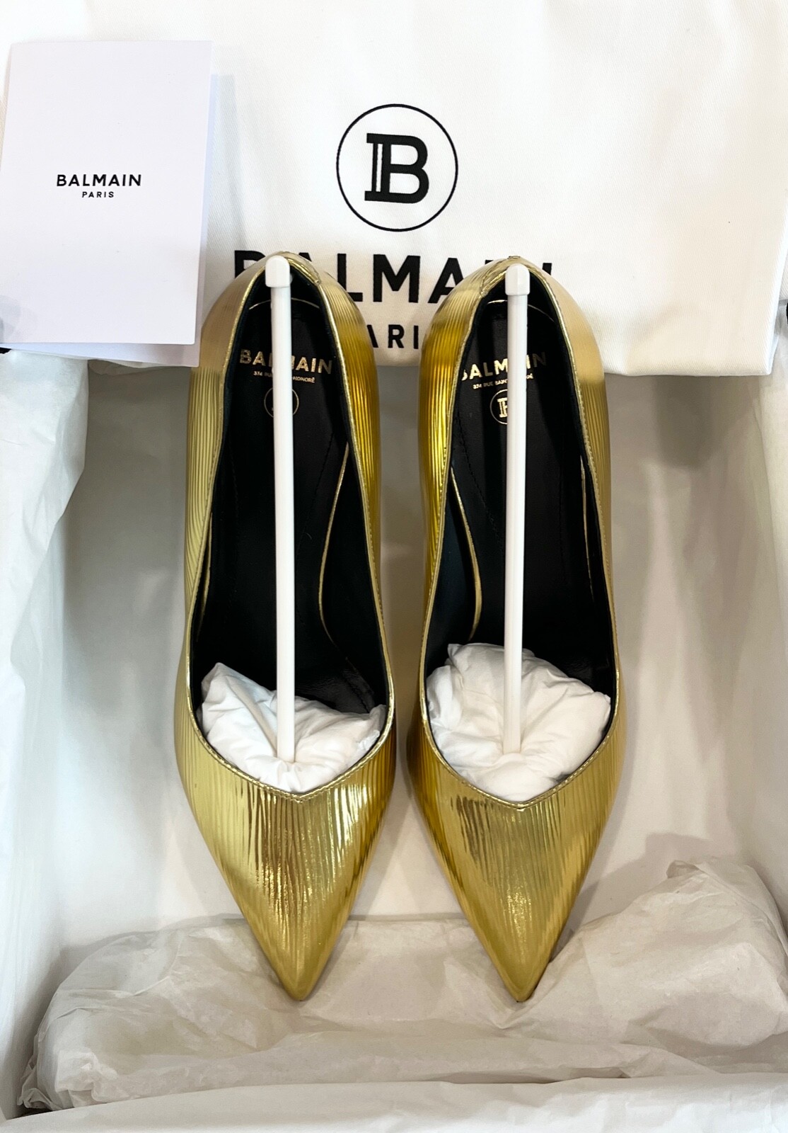 Balmain Ruby 95 Metallic Laminated Leather Pumps, Gold - Retail $995 | eBay