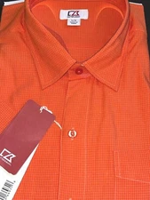 Cutter & Buck Men's Orange Check Short Sleeve Button Up Shirt Large