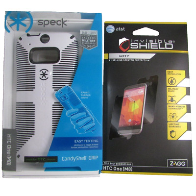 New Speck HTC One M8 White Black CandyShell Grip Shell Cover Case w'ZAGG Screen