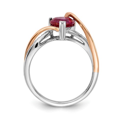 14K Solid Two Tone Gold Diamond Ruby Heart Twisted Crisscross Band Statement ... - Picture 3 of 12
