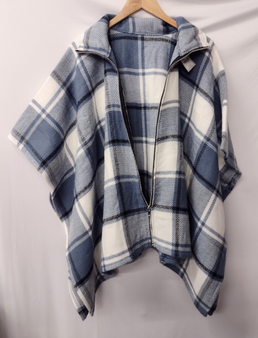 TU Blue Check wearable poncho Blanket Coverup zip closure One Size BNWT CG B25 eBay