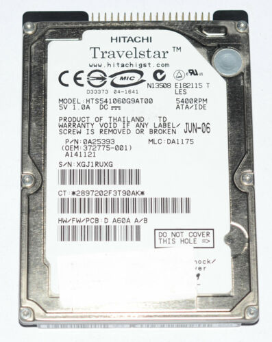 Hitachi HTS541060G9AT00 Laptop 60GB 5400RPM ATA100 8MB 2.5" HDD - Picture 1 of 4