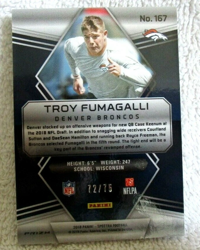 Troy Fumagalli RC 2018 Spectra Blue Sparkle Bubbles Refractor Rookie#72/75!  - Image 2 of 2