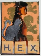 Mixed Media Collage Art Card ACEO ATC Wednesday Addams Inspired HEX