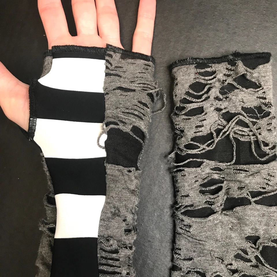 Guantes Reciclados Negro Momia Calentadores de Manos Gris Rayas Cubiertas de Brazo Para Hombres Zombie Y2k Foto 3 de 4