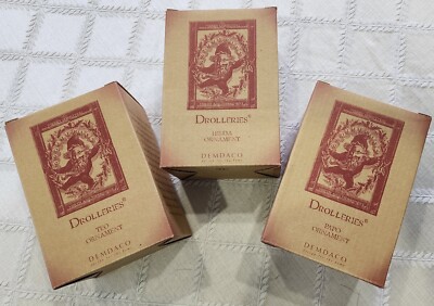 DEMDACO Drolleries Papo, Teo, and Hilda Ornaments NEW in box SET OF THREE unused