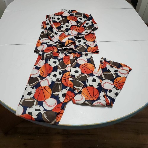 JCPenney Basics Boys 2 Piece Pajama Sets Orange Blue Sports Ball Print 10 - Picture 2 of 12