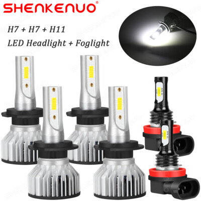 Combo H7+H7+H11 LED Headlight High/Low Beam+Fog Light Bulbs 6000K Super Bright