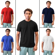 Mens Plain T-Shirts Just Look Cotton Blend Plain Short Sleeve Tee New M-2XL