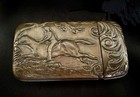 Antique Equestrian Horse and Rider Patinated Brass Vesta Match Safe Case Holder