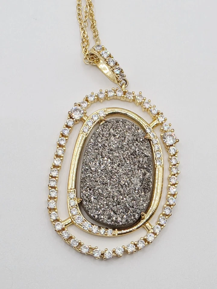 Druzy Crystal Goldtone Necklace Signed MM - Image 4 of 4
