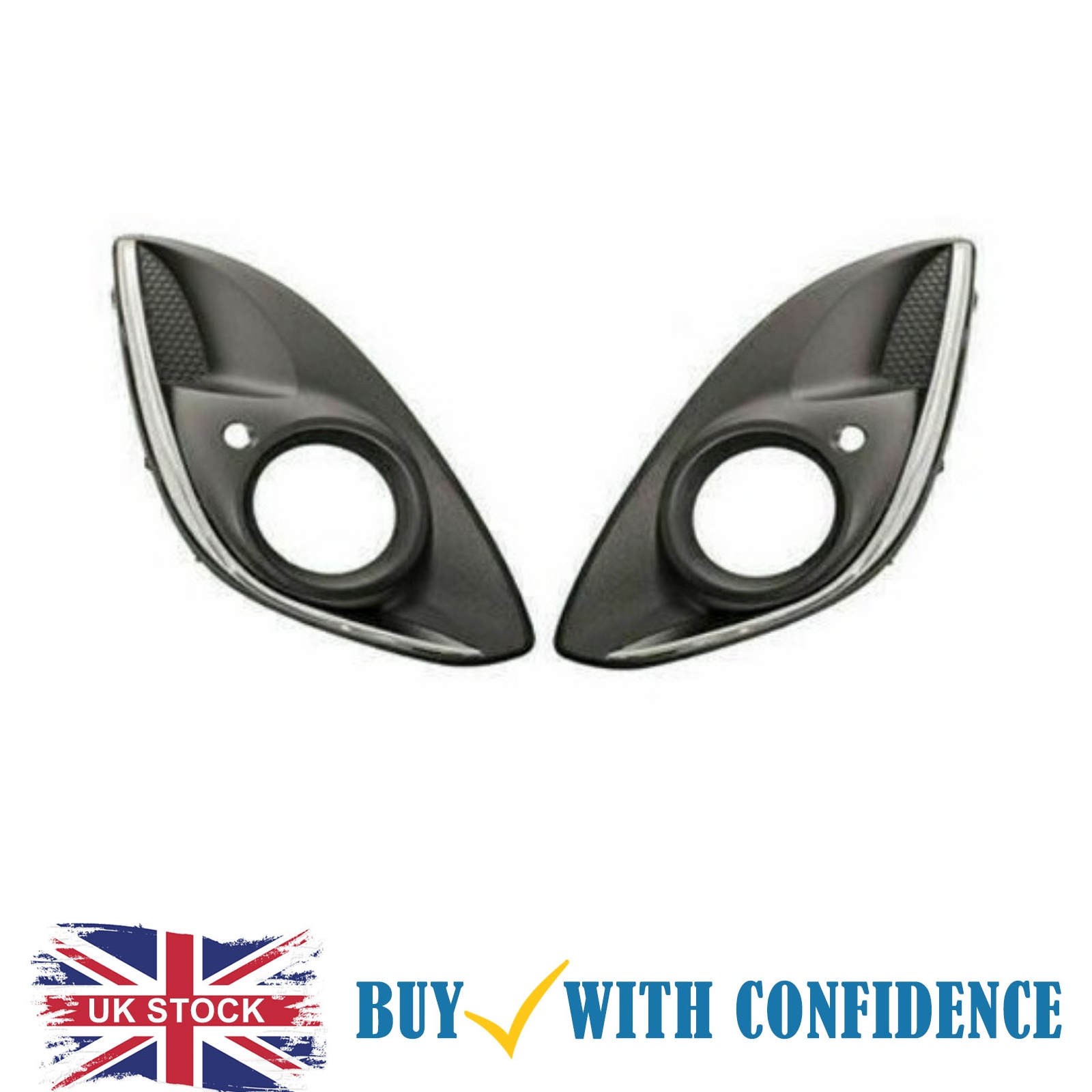 Front Bumper Fog Grille With Chrome Pair Fits Vauxhall Corsa D 2011-2014 New
