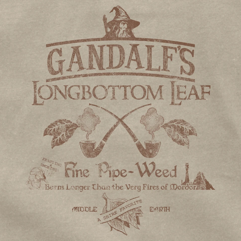 长底叶烟草甘道夫烟斗杂草指环王乐透电影 T 恤 — 第 2/4 张图片