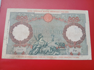 R2 REGNO COLONIE AFRICA ORIENTALE 100 LIRE AQUILA ROMANA 14/01/1939 R2