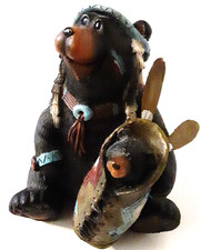 Vtg Native American Indian Bear  Baby Papoose Resin Western Home Decor Figurine