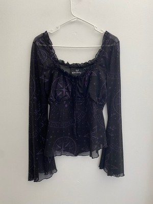 Killstar Black Mesh Astrological Print Top sz Large