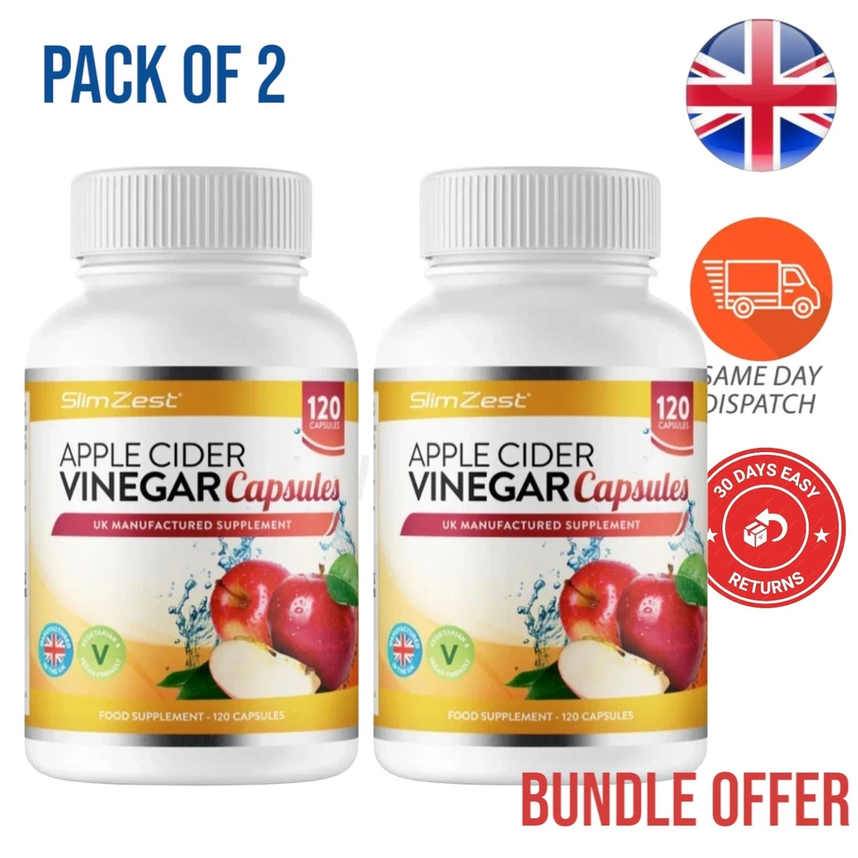 SLIMZEST Apple Cider Vinegar 1200mg 120 CAPSULES for Weight Loss and FAT BURN Vegan X2