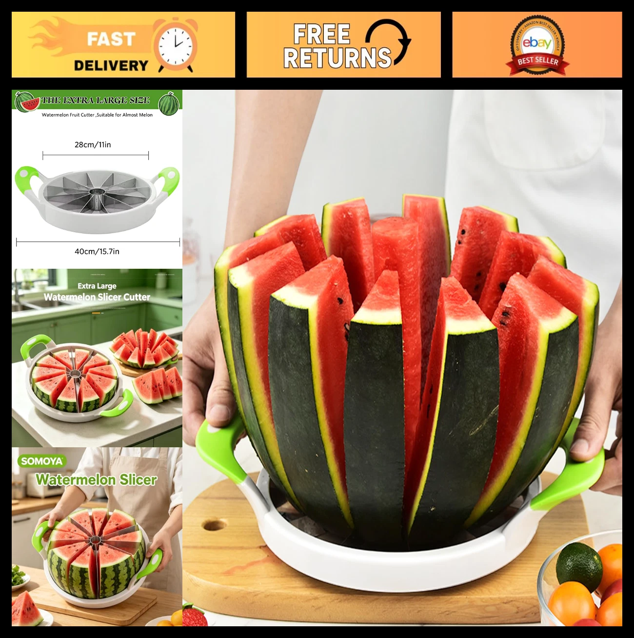 Extra Large Watermelon Slicer with Comfort Grip, Stainless Steel Cutter for Melo
Opens in a new wind