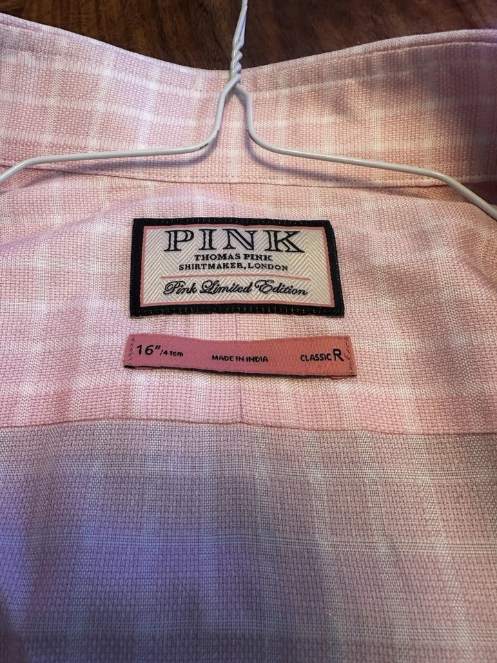 Thomas Rosa Hombre Rosa Cuadros Ajuste Clásico 16” Cuello (41cm) – Edición Limitada Foto 3 de 3