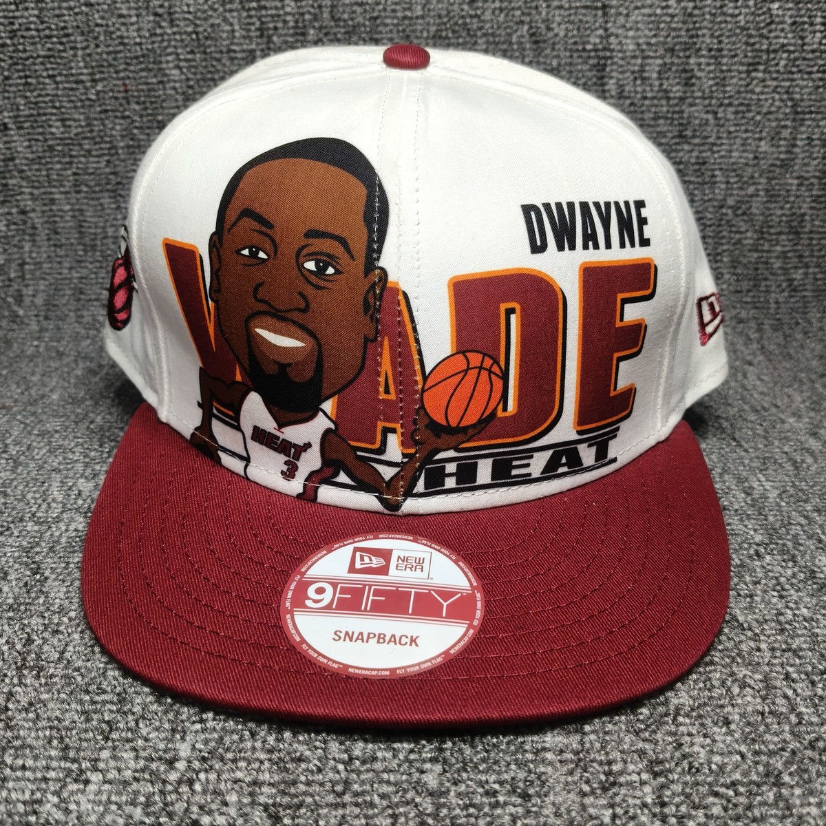 New Era 9FIFTY Miami Heat Dwyane Wade Graphic Snapback Hat NBA White Maroon