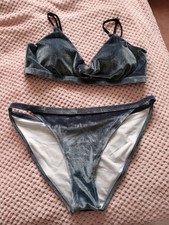 Cute Blue Velvet Bikini Party Festival Beach Size 12 Padded Cups Stretch Fabric