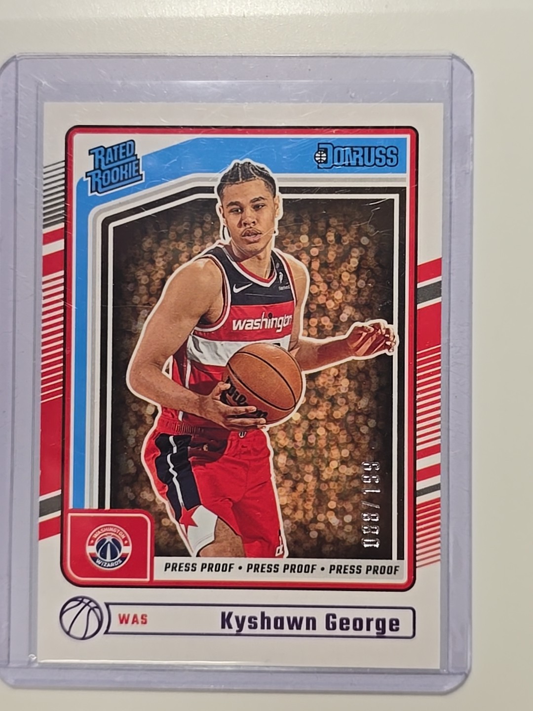 2024-25 Donruss #225 Kyshawn George Purple Press Proof Rated Rookie #88/199