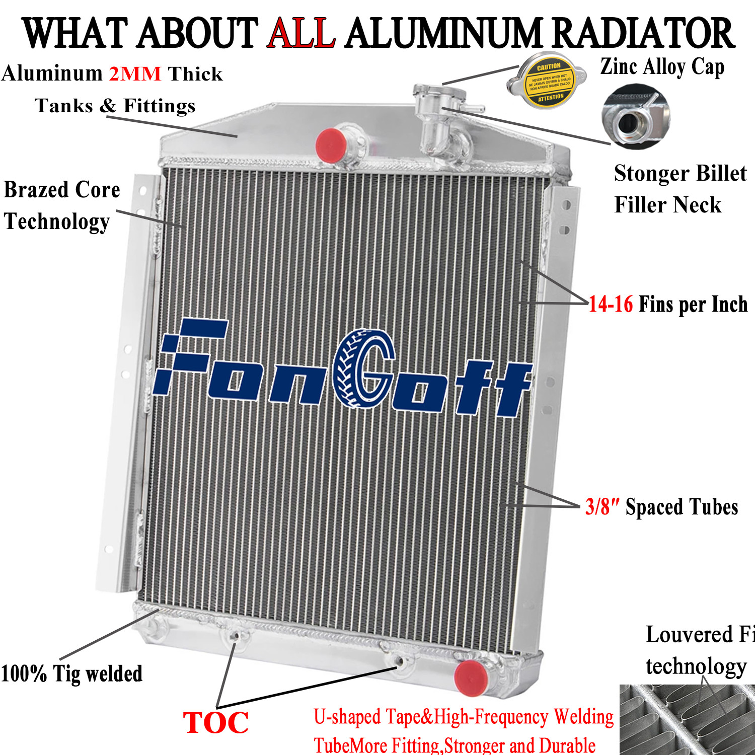 3 Row Aluminum Radiator For 1948-1954 51 Chevy/GMC 3100 3600 3800 3900 Truck V8