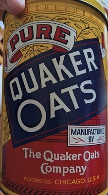 Vintage 1984 Quaker Rolled White Oats Tin Canister / Metal Can