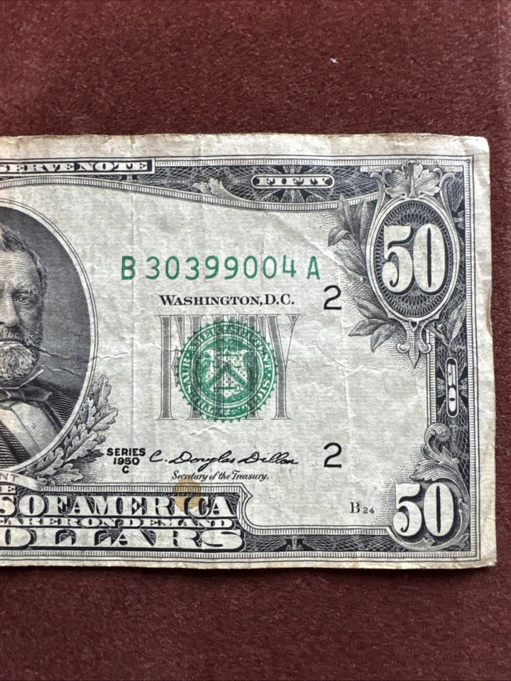 Series 1950-C 50 Dollar Bill Federal Reserve Note Circulated - Image 2 of 4