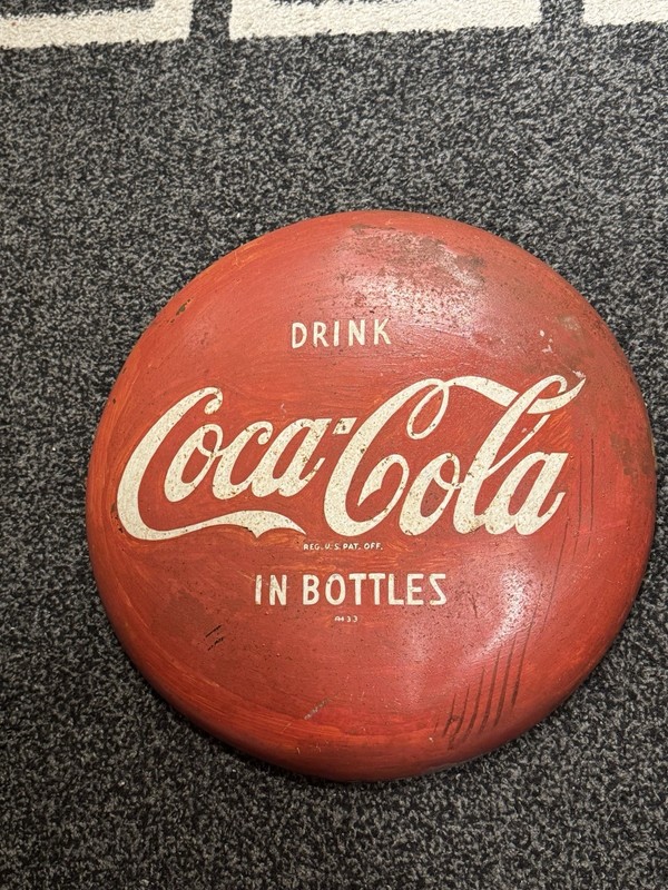 Vintage 16” Drink Coca Cola In Bottles Am 33 Button Sign With Bracket Repainted