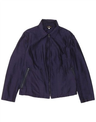 Alberto Biani Womens Bomber Jacket IT 46 Large Navy Blue Silk CL02
